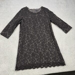 Theory Dress Womens 10 Gray Lace Sheath 3/4 Sleeve Scallop Hem‎ Party Cocktail